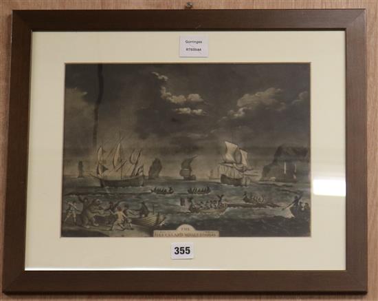 James Wilson, after Van Maulen, lithograph, The Greenland Whale Fishery, 25 x 34cm